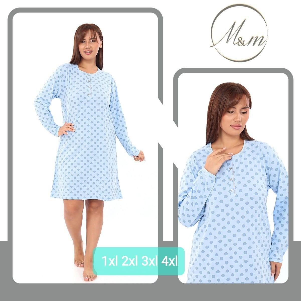 Нічна сорочка з довгими рукавами, фото 1