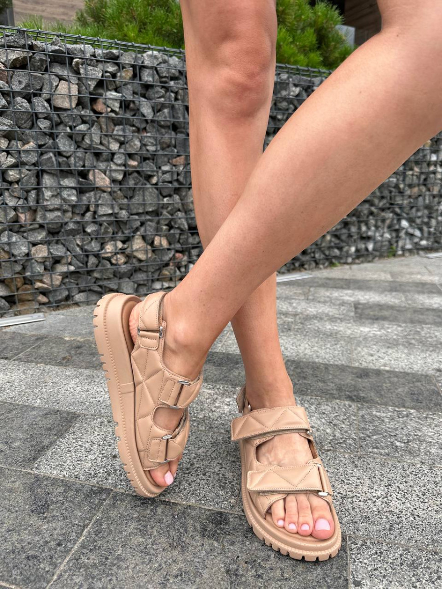 Босоніжки жіночі ShoesBand Бежеві натуральна шкіра стьобані 41 (25,5 см) (S66031-2)