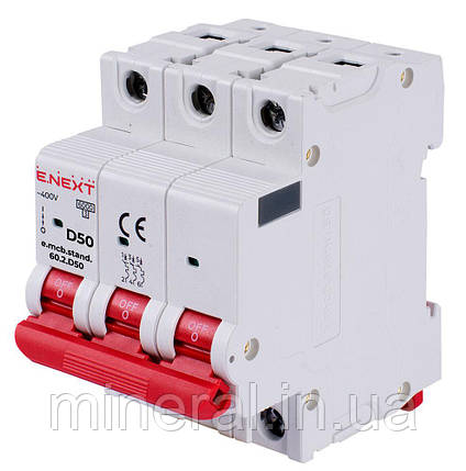 Автоматичний вимикач 3р, 50А, D, 6кА, AC 230/400, на DIN-рейку , E.NEXT, (s026147), фото 1