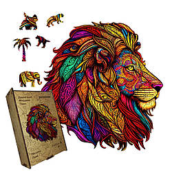 Пазл дерев'яний головоломка Мозаїка Лева, А5, Дерев'яна коробка