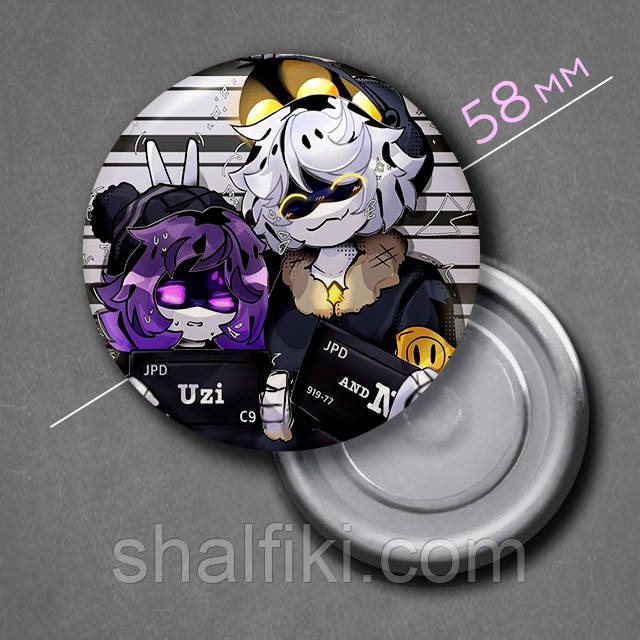 "Узі та Ен (Дрони-вбивці / Murder Drones)" магніт круглий Ø58 мм, фото 1