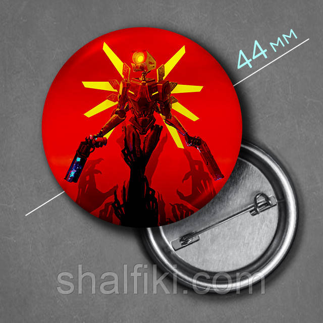 "V2 (Ультракілл / Ultrakill)" значок круглий на булавці Ø44 мм, фото 1
