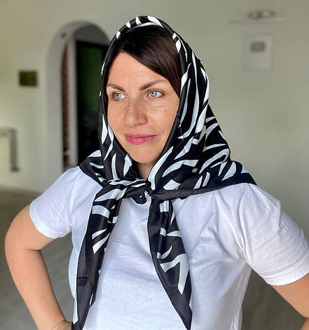 Шовкова хустка принт зебра 90*90 см чорний, фото 1