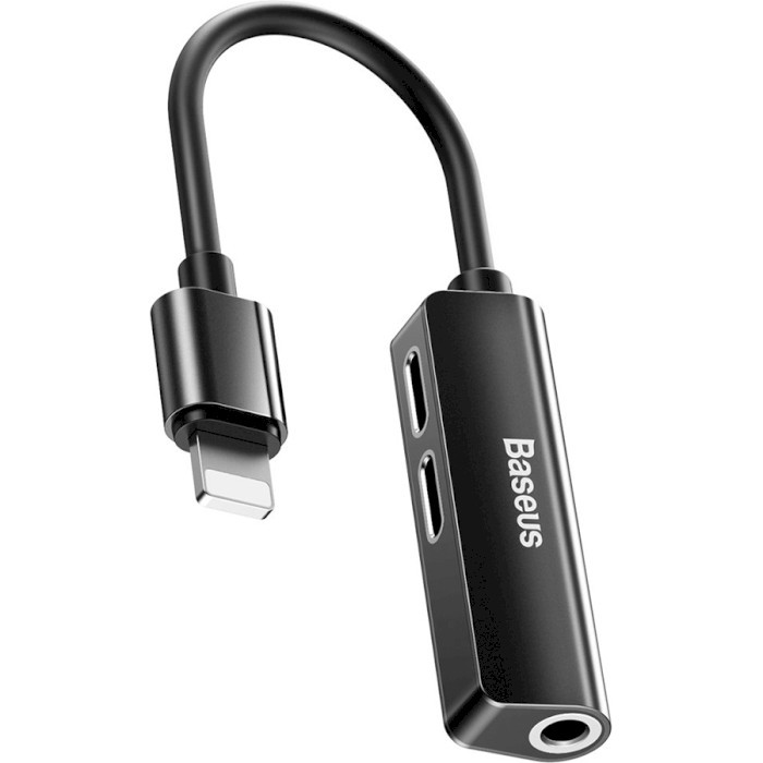 Перехідник адаптер Baseus 3-in-1 Lightning — Lightning / AUX 3.5 mm Black (CALL52-01), фото 1