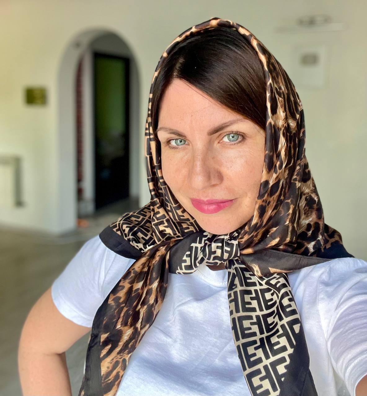 Шовкова хустка принт леопард 90*90 см коричневий