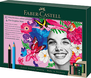 Олівці кольорові художні Faber-Castell POLYCHROMOS 32 кольора з аксесуарами, 210053