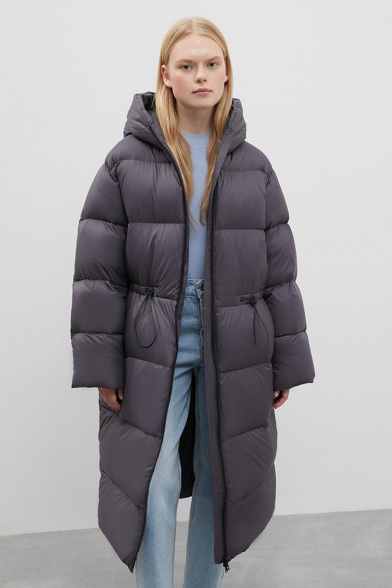 Довгий жіночий пуховик oversize Finn Flare FWC11084-202 темно-сірий XL