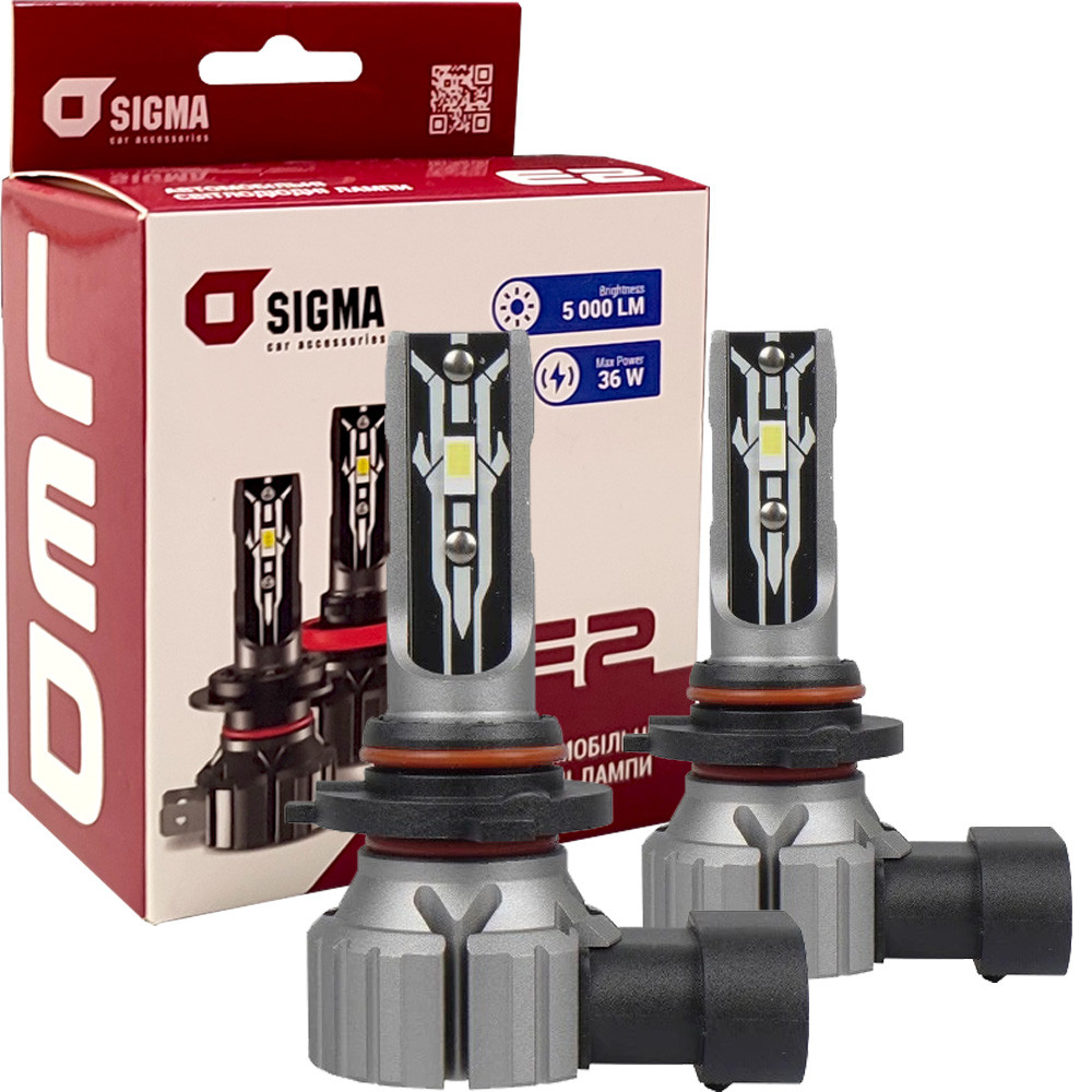 Лампа світлодіодна для фар SIGMA E2 LED HB3 6000K 5000LM 2 шт комплект, фото 1