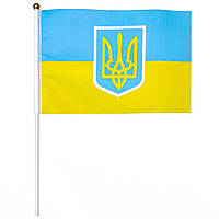 Прапорець України з Гербом, 14 × 21 см, на паличці