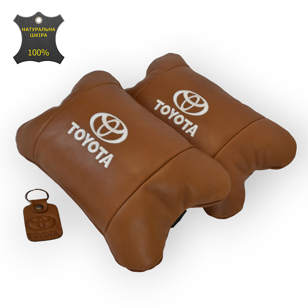 Набір шкіряних подушок 2шт на підголівник Toyota. Комфортні ортопедичні подушки,Тойота, фото 1