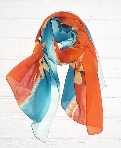 Шарф Діана шифон 160*50 см бірюза/теракотовий, фото 1