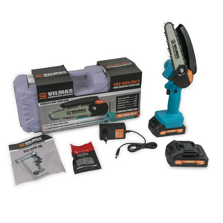 Акумуляторна ланцюгова пила Vilmas 152-CCS-20/2 (шина 152 мм, 20V, 2 А·год)
