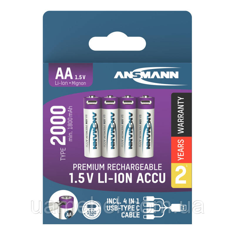 Акумулятор Ansmann літієвий AA 4 X 2000 mAh 1.5V, фото 1