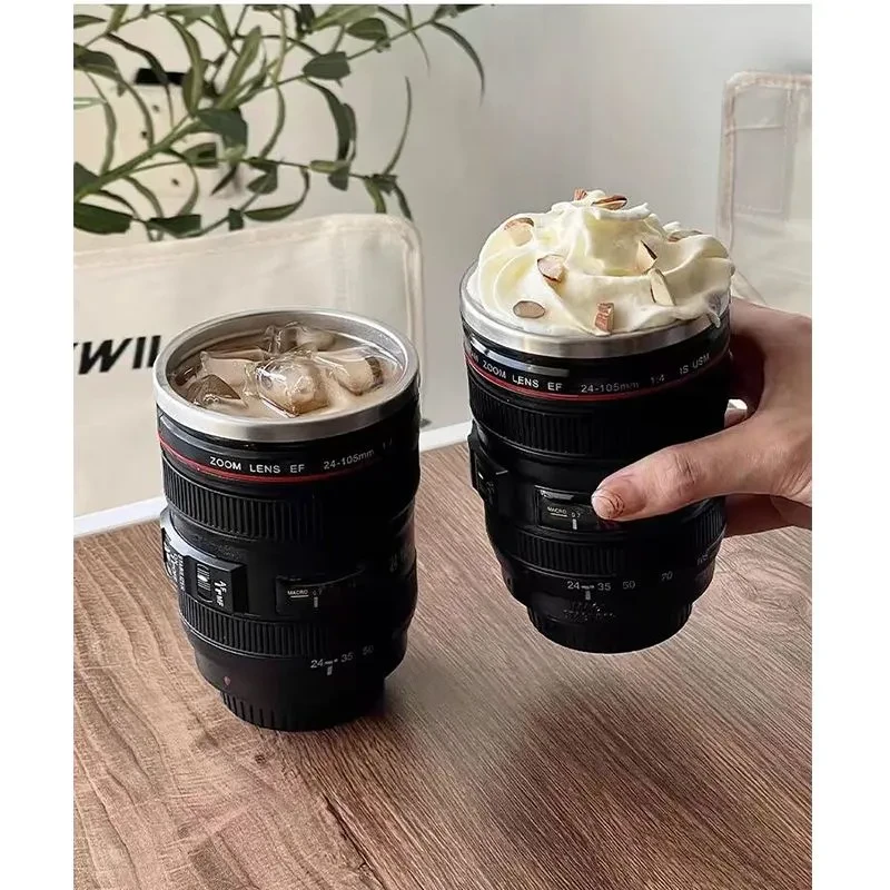 Термокухоль з кришкою 300 мл Canon термочашка у вигляді об'єктиву від фотоапарата EF24-105 чорна