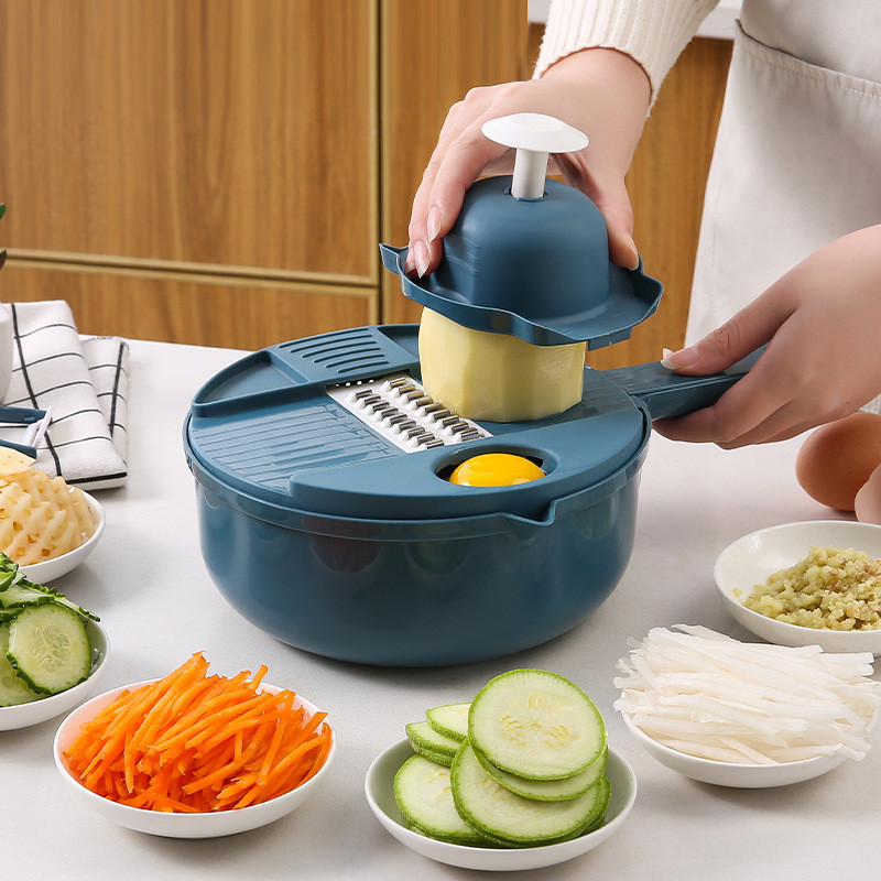 Овочерізка з контейнером New basket cutter 12в1 Багатофункціональна ручна терка для нарізки та шатківниці