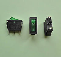 Переключатель клавишный 250V 15A, зеленый 28.5 х 10.5мм, с подсветкой