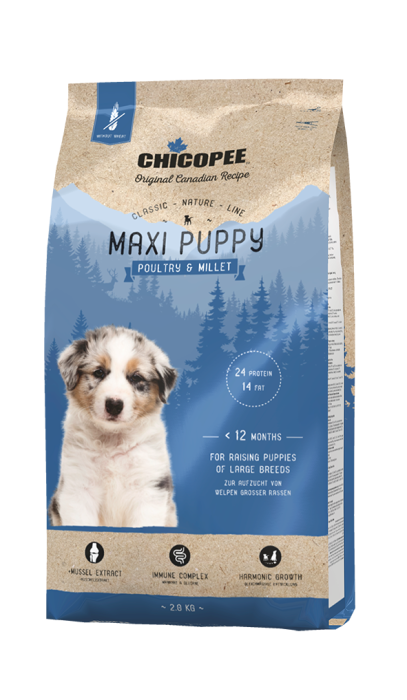 Повнораціонний сухий корм для цуценят великих порід Chicopee CNL Maxi Puppy Poultry & Millet з м'ясом птиці та просом, фото 1
