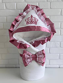 Зимовий конверт - ковдра з мереживом на виписку з пологового будинку для новонародженого Чарівність розмір 85х85 см Lari Рожевий