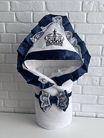 Зимовий конверт - ковдра з мереживом на виписку з пологового будинку для новонародженого Чарівність 85х85 см Lari Біло-синій