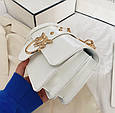 Сумка клатч застібка з пташками фурнітура золота А04-0281 Біла, фото 6