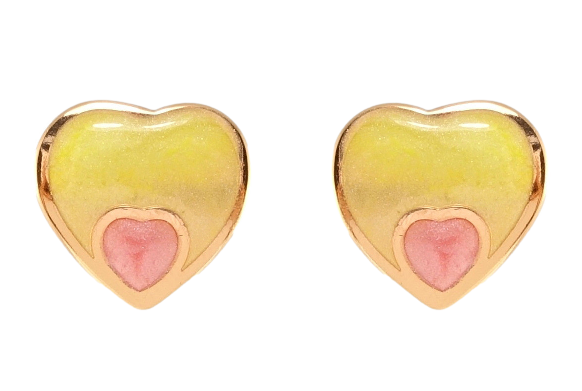 Сережки Xuping JEAN GOUJON Позолота 18K пусети "Сердечки з салатно-рожевою емаллю", фото 1