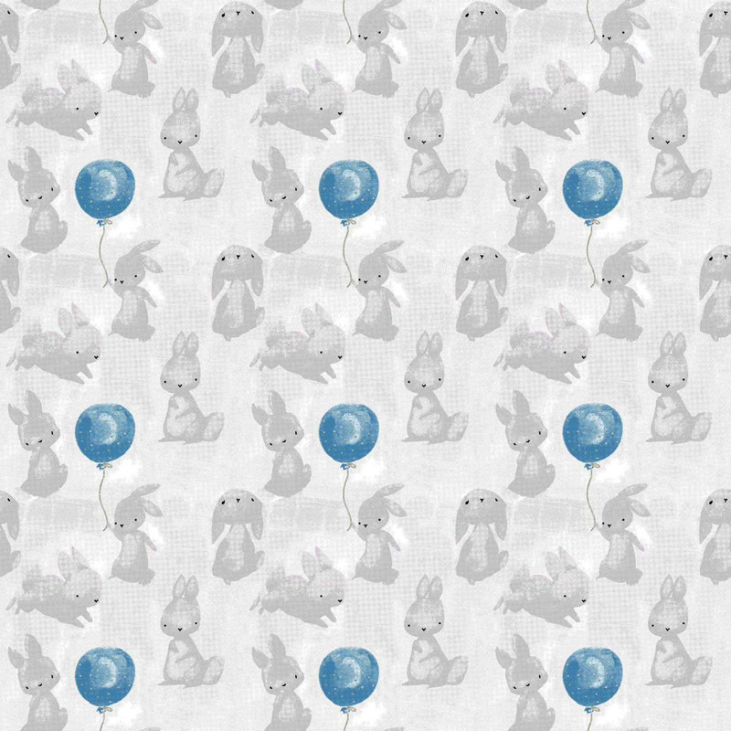 Дитяча тканина 180 см для постільної білизни Фланель (байка) кролики на світлому сірому, у рулоні 40 м