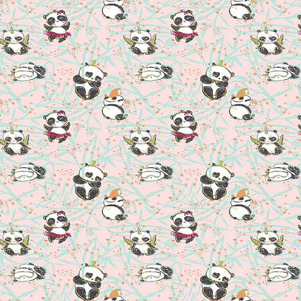 Дитяча рожева тканина 240 см для постільної білизни Фланель (байка) з малюнком ведмедика панда, рулон 40 м, фото 1