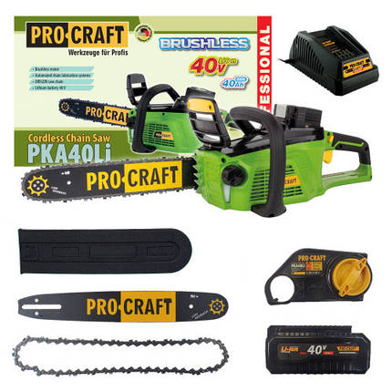Акумуляторна ланцюгова пилка Procraft PKA40Li, плавний пуск, 40 В, 4 А/год, фото 1