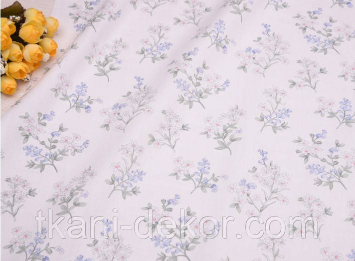 Сатин (бавовняна тканина) квітуча гілочка на молочному (0,80*160), фото 1