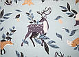 Сатин (бавовняна тканина) оленя, лисиці, зайці на блакитному (0,80*160), фото 2