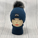 М 90056 Комплект для хлопчика:  шапка  на флісі  з вушками і помпоном   і хомут,  3-10 років, різні кольори, фото 2