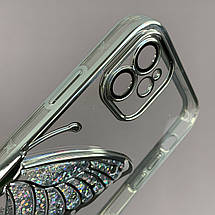 Чохол для Apple iPhone 11 чохол з метеликом з лінзами на камері на телефон айфон 11 срібний c1j, фото 3