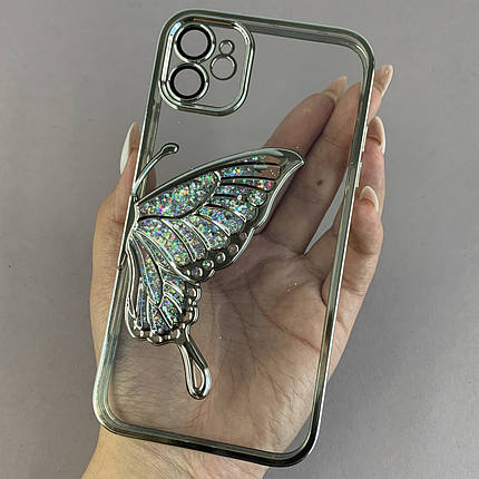 Чохол для Apple iPhone 11 чохол з метеликом з лінзами на камері на телефон айфон 11 срібний c1j, фото 1