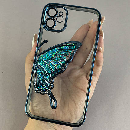 Чохол для Apple iPhone 11 чохол з метеликом з лінзами на камері на телефон айфон 11 синій c1j, фото 1