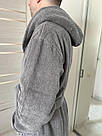 Чоловічий ХАЛАТ МАХРОВИЙ НАТУРАЛЬНИЙ ДОВГИЙ з капюшоном COSY Fortune шаль сірий 925H1, фото 6