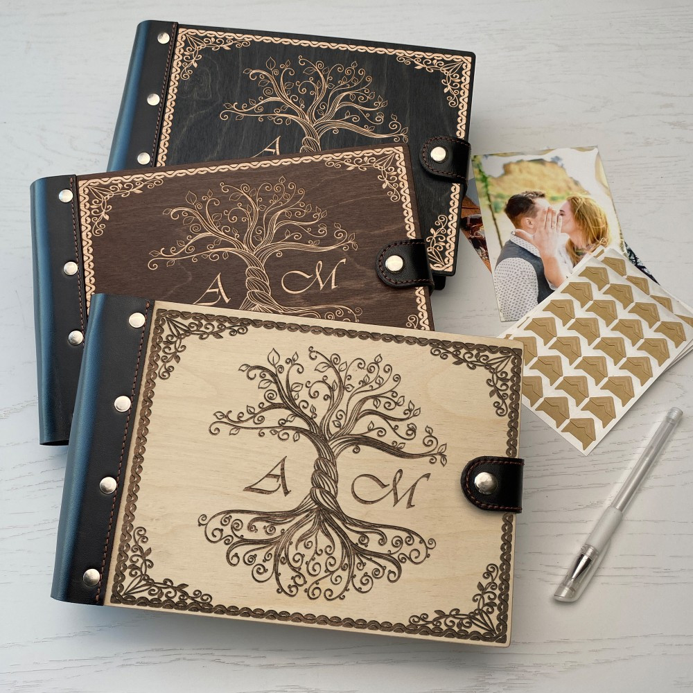 Дерев'яний фотоальбом з гравіюванням Візерунок розмір А5, фото 1