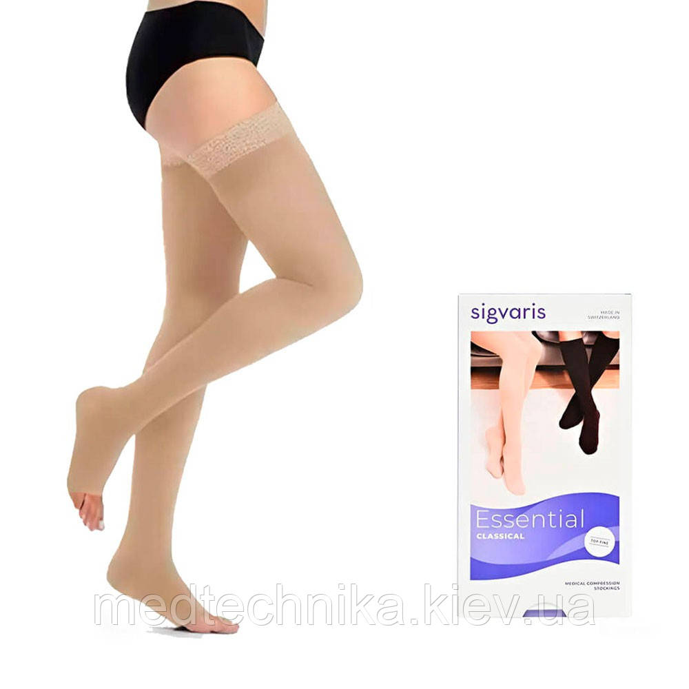 Панчохи компресійні, 1 клас, 18-21 мм рт.ст. із силіконовим фіксатором, відкритий носок, Essential CLASSICAL PLUS, Sigvaris, фото 1