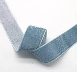 Стрічка велюрова 4 см з люрекс ниткою, блакитний, метр, Блакитний, фото 2