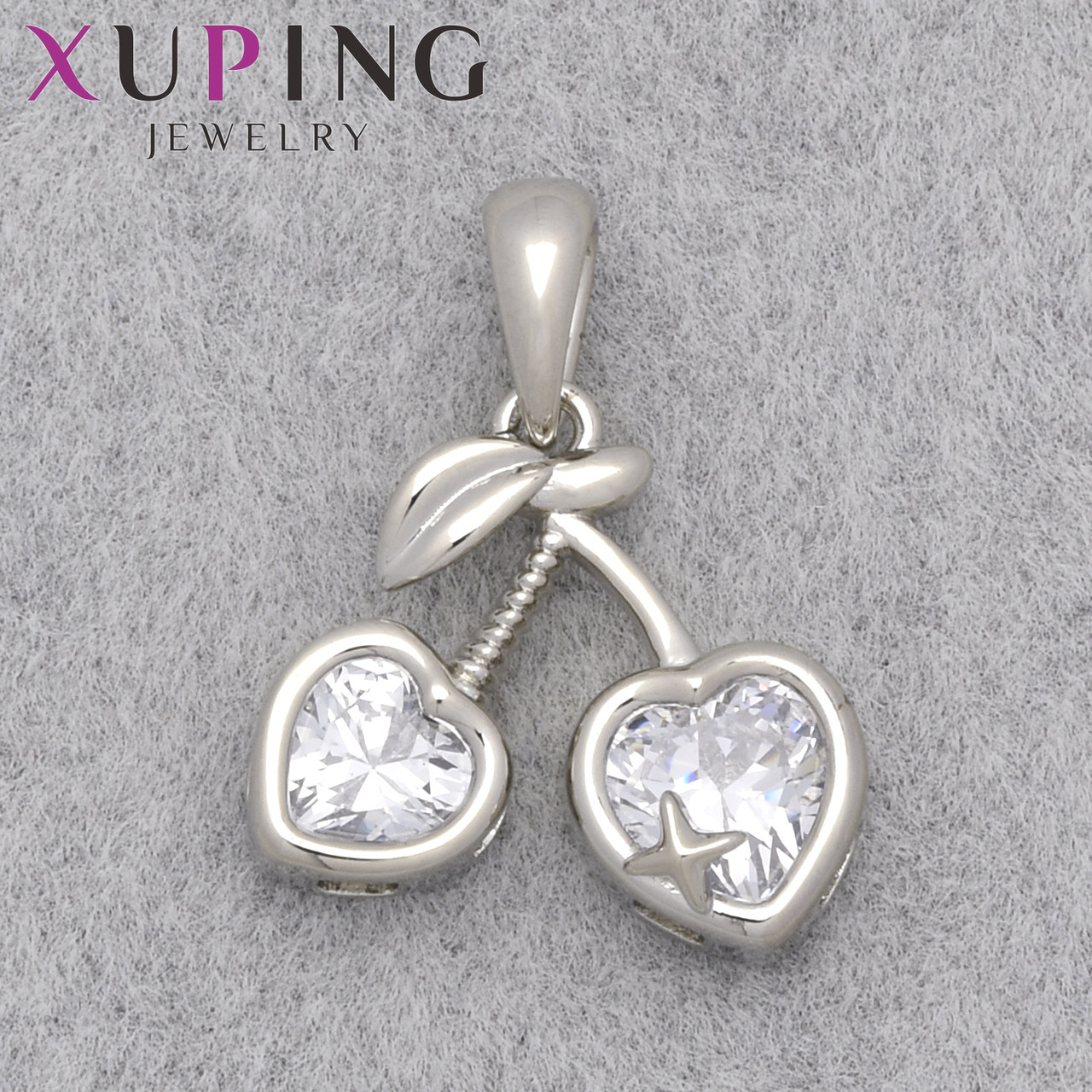 Кулон женский Xuping Jewelry медицинское золото родий вишенки с белыми кристаллами размер изделия 20х15 мм