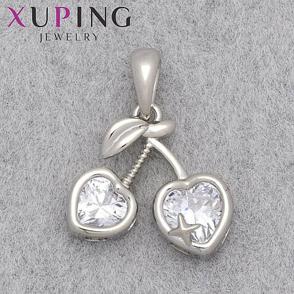 Кулон женский Xuping Jewelry медицинское золото родий вишенки с белыми кристаллами размер изделия 20х15 мм, фото 1