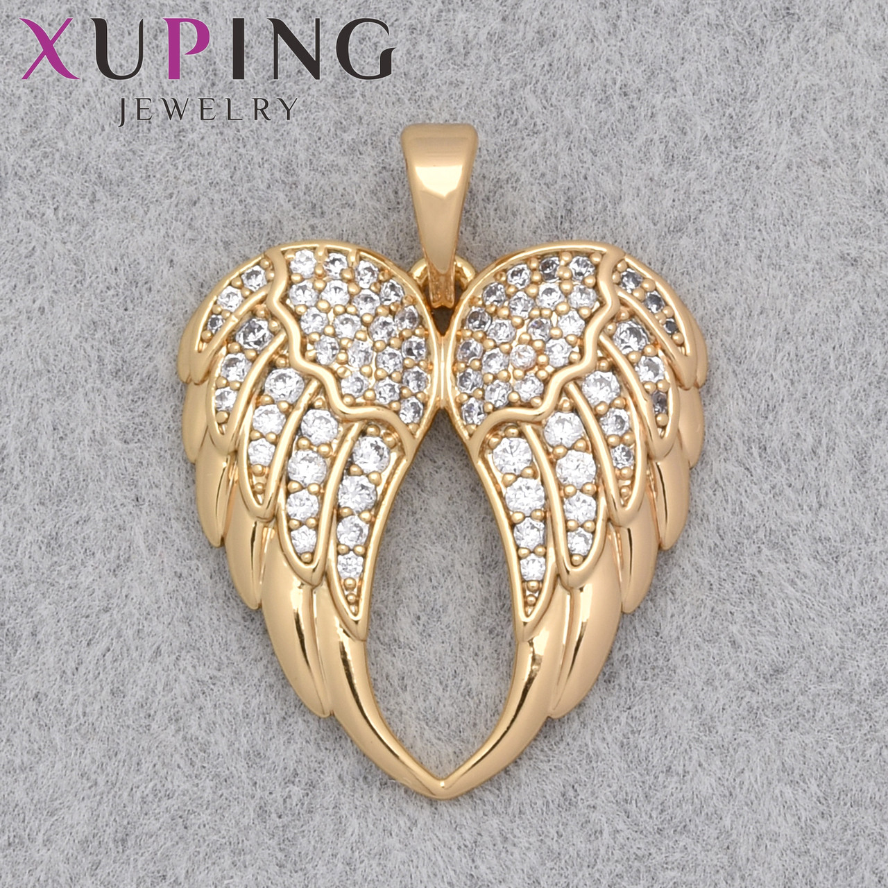 Кулон женский Xuping Jewelry медицинское золото крылья сердце с белыми камушками размер изделия 20х20 мм