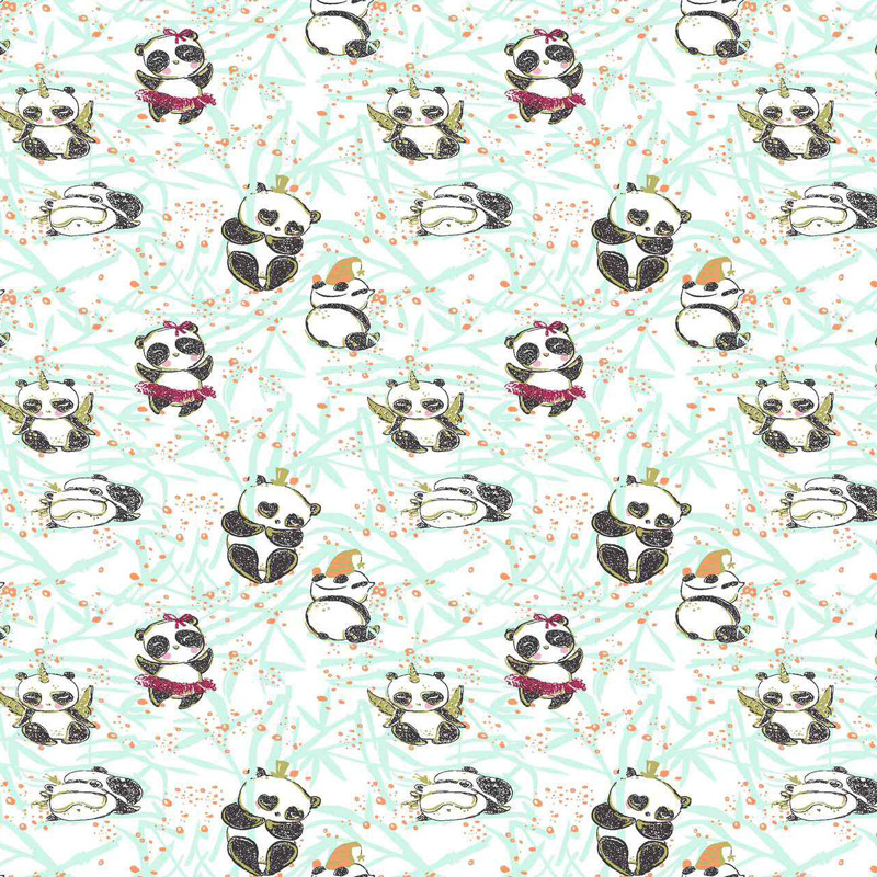 Дитяча 100% бавовняна тканина 180 см для постільної білизни Фланель (байка) ніжно салатова з принтом панда, у рулоні 40 м