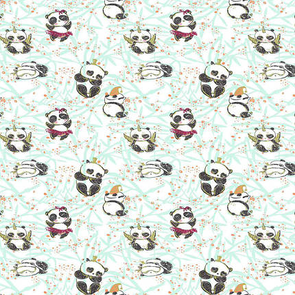 Дитяча 100% бавовняна тканина 180 см для постільної білизни Фланель (байка) ніжно салатова з принтом панда, у рулоні 40 м, фото 1