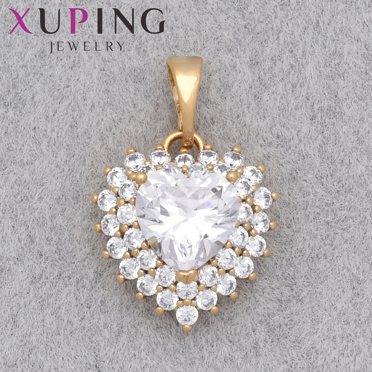Кулон женский Xuping Jewelry медицинское золото сердечко с белыми переливающимися кристаллами изделия 15х13 мм