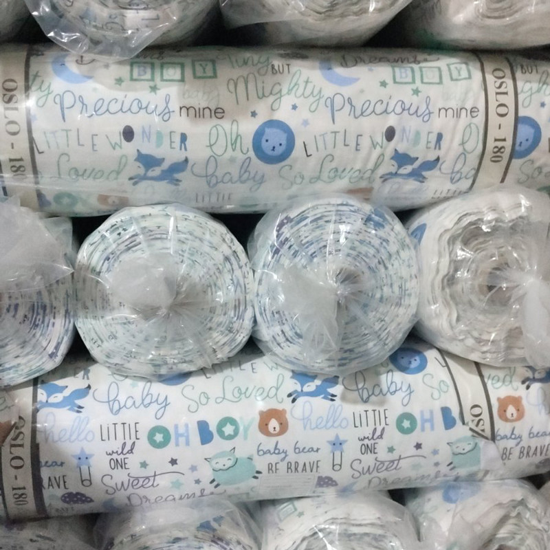 Дитяча 100% бавовняна тканина 180 см для постільної білизни Фланель (байка) принт із написами та тваринами, у рулоні 40 м