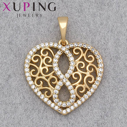 Кулон женский Xuping Jewelry медицинское золото сердечко с узорами и белыми камушками размер изделия 18х20 мм, фото 1