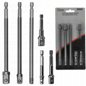 Перехідники для викруток 1/4 дюйми, 3/8 дюйми, 1/2 дюйми. Silver S11225
