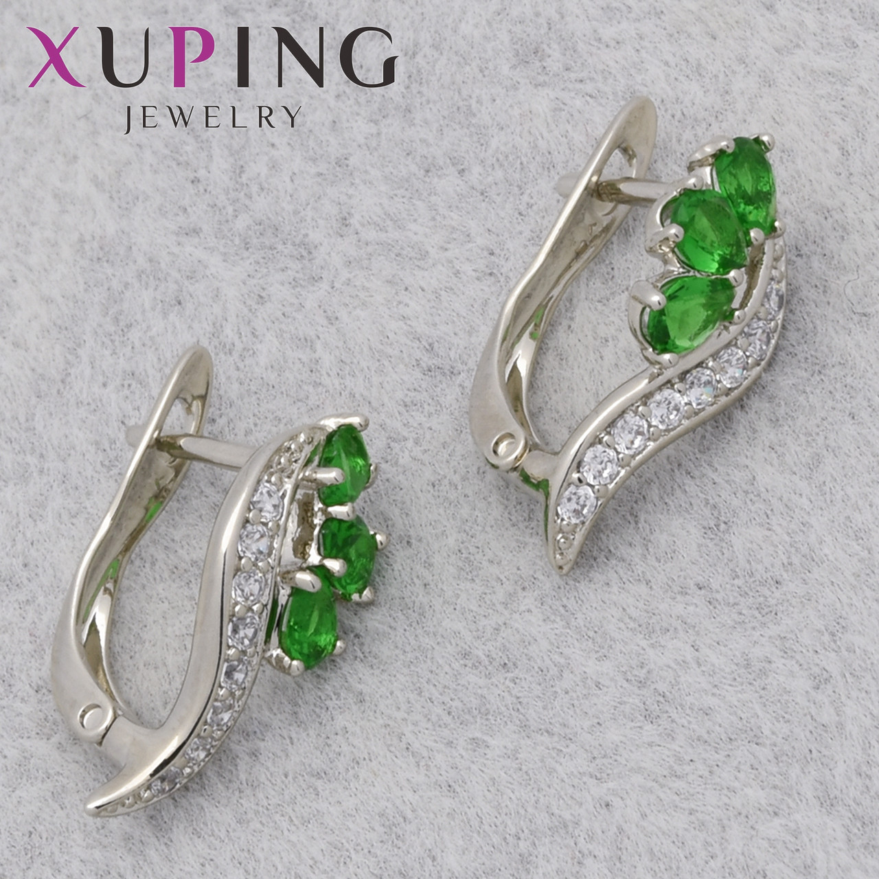 Серьги женские позолота фирма Xuping Jewelry родий английская застёжка с разноцветными стразами размер 17х8 мм