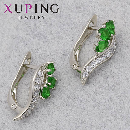 Серьги женские позолота фирма Xuping Jewelry родий английская застёжка с разноцветными стразами размер 17х8 мм, фото 1