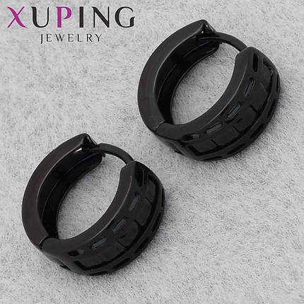 Серьги женские фирма Xuping Jewelry родий кольцо конго черного цвета с узорами диаметр кольца 13 мм, фото 1